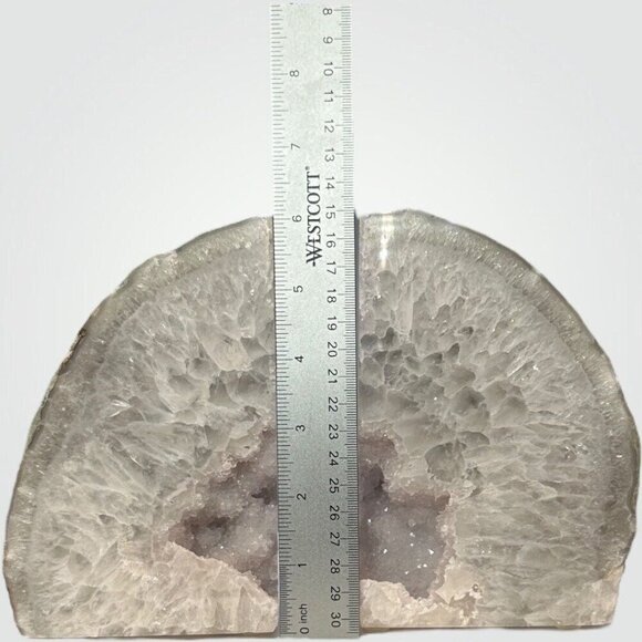 Agate Bookends, Druzy Purple Geode Center, Violet, White Layers, Gray Tones (DC) - Picture 10 of 10